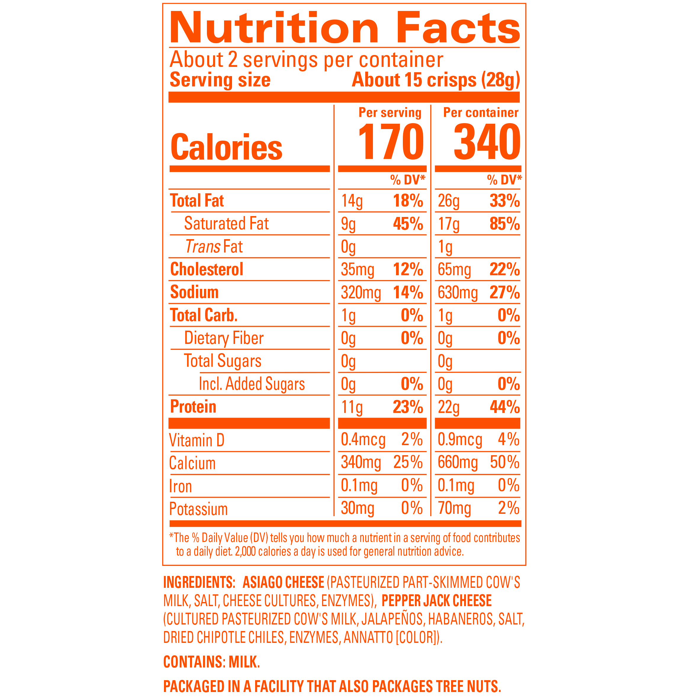 Asiago and Pepper Jack Cheese Crisps 1.95 oz